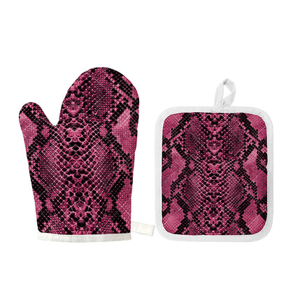 Pink And Black Snakeskin Print Oven Mitt And Pot Holder Set