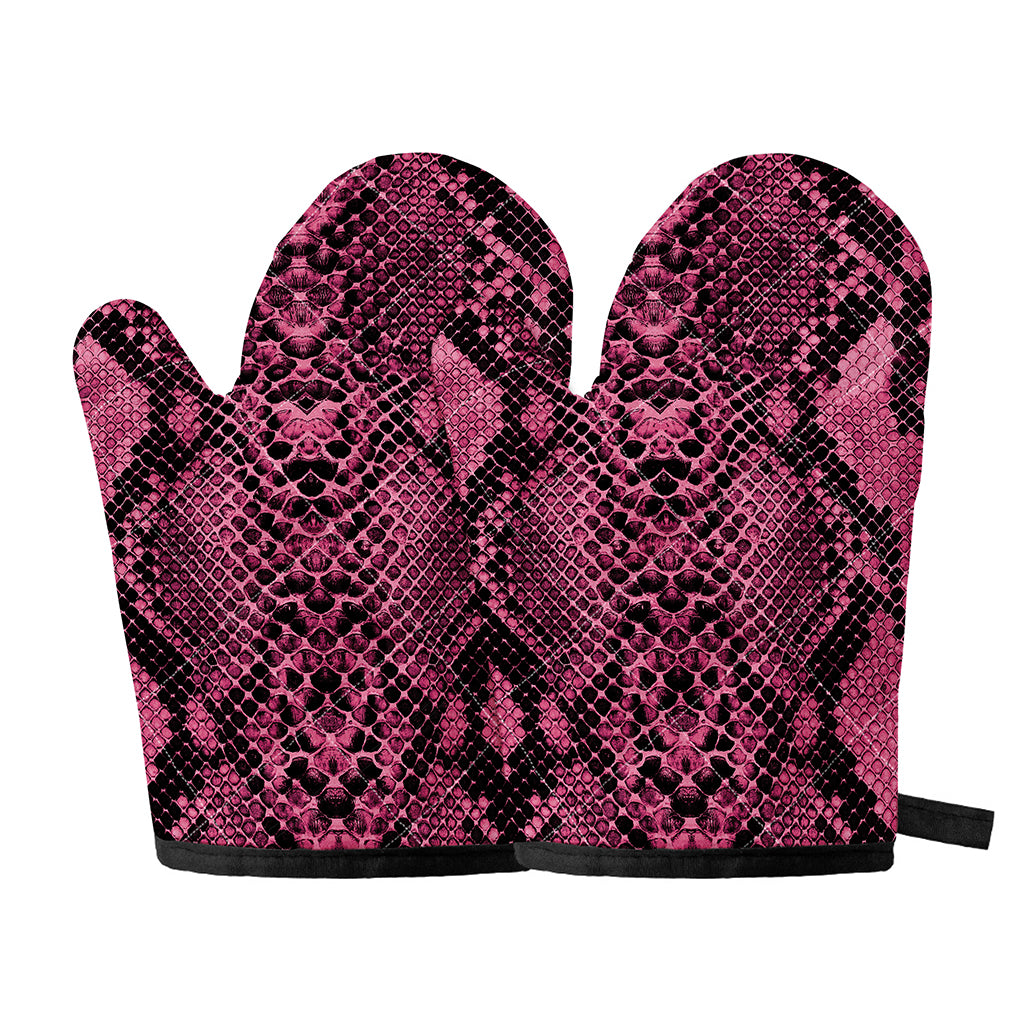 Pink And Black Snakeskin Print Oven Mitts