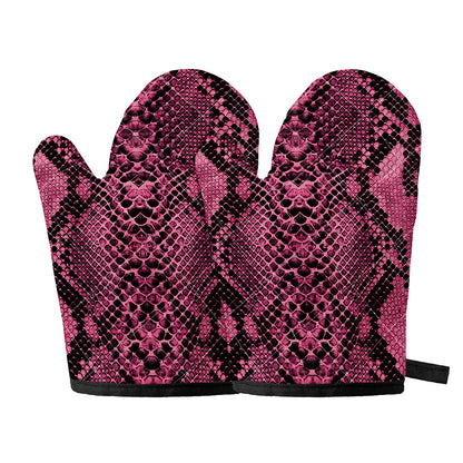 Pink And Black Snakeskin Print Oven Mitts