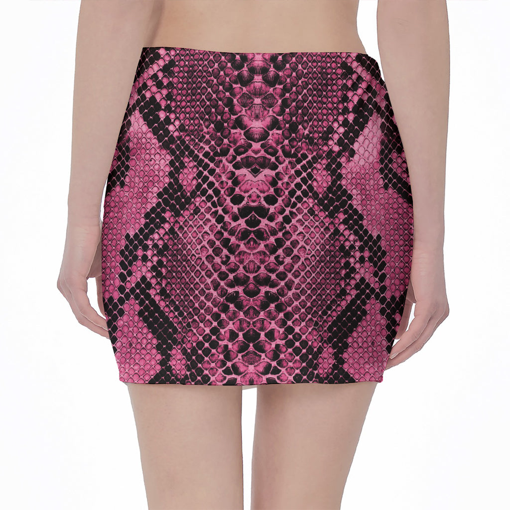 Pink And Black Snakeskin Print Pencil Mini Skirt
