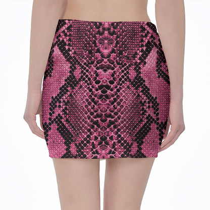 Pink And Black Snakeskin Print Pencil Mini Skirt