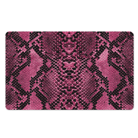 Pink And Black Snakeskin Print Polyester Doormat