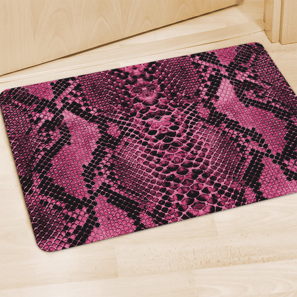 Pink And Black Snakeskin Print Polyester Doormat