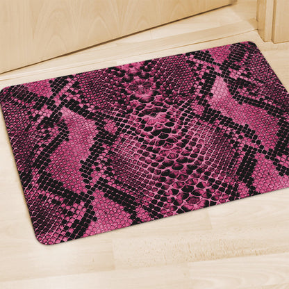 Pink And Black Snakeskin Print Polyester Doormat