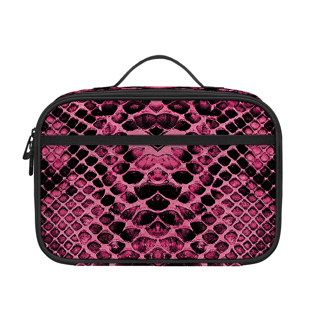 Pink And Black Snakeskin Print Portable Lunch Bag