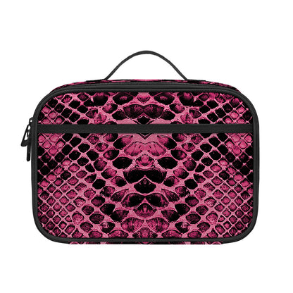Pink And Black Snakeskin Print Portable Lunch Bag
