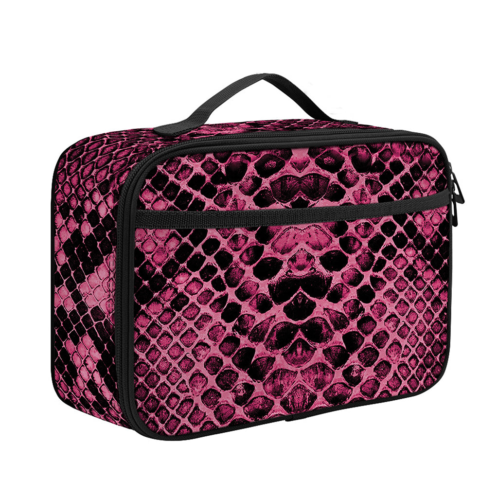 Pink And Black Snakeskin Print Portable Lunch Bag