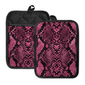 Pink And Black Snakeskin Print Pot Holders With Pocket