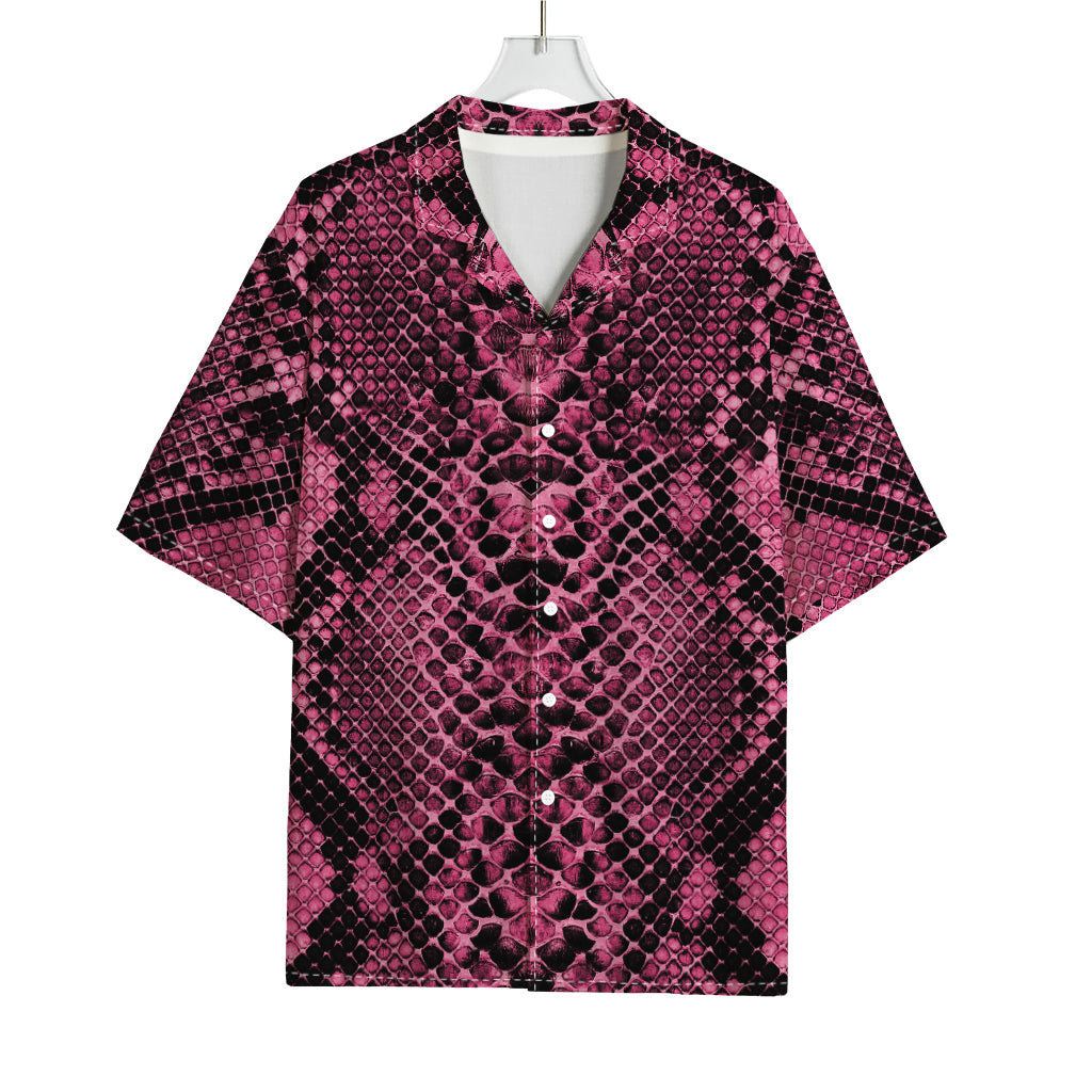 Pink And Black Snakeskin Print Rayon Hawaiian Shirt