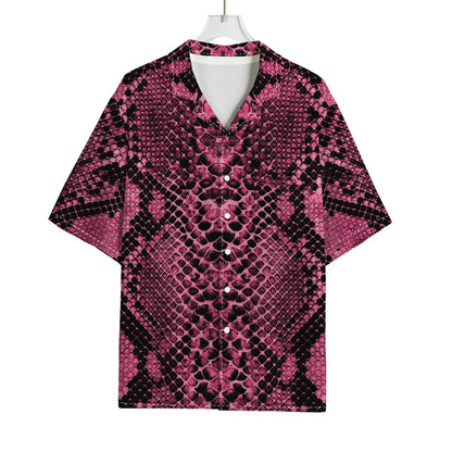 Pink And Black Snakeskin Print Rayon Hawaiian Shirt