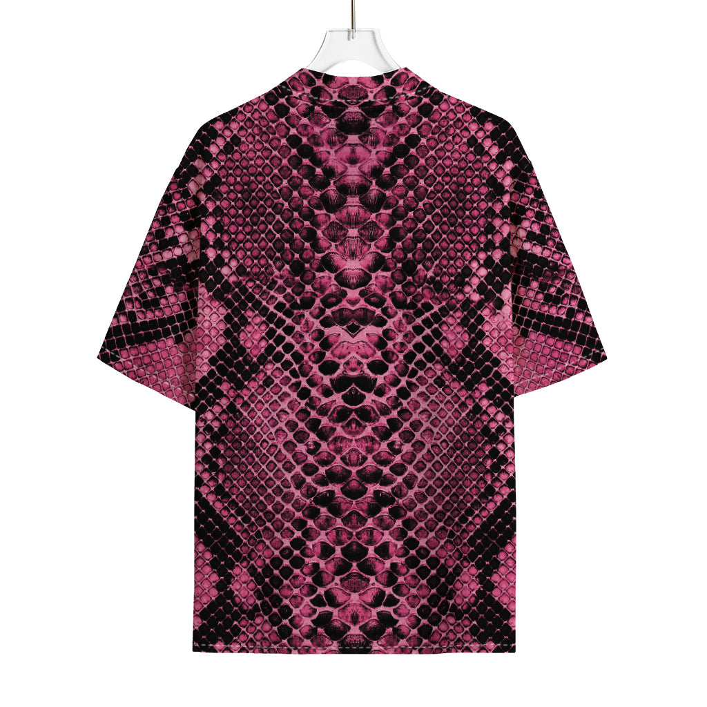Pink And Black Snakeskin Print Rayon Hawaiian Shirt
