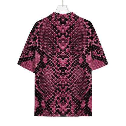 Pink And Black Snakeskin Print Rayon Hawaiian Shirt