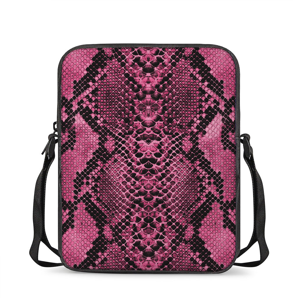 Pink And Black Snakeskin Print Rectangular Crossbody Bag