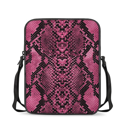 Pink And Black Snakeskin Print Rectangular Crossbody Bag