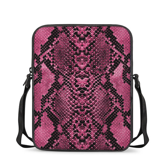 Pink And Black Snakeskin Print Rectangular Crossbody Bag