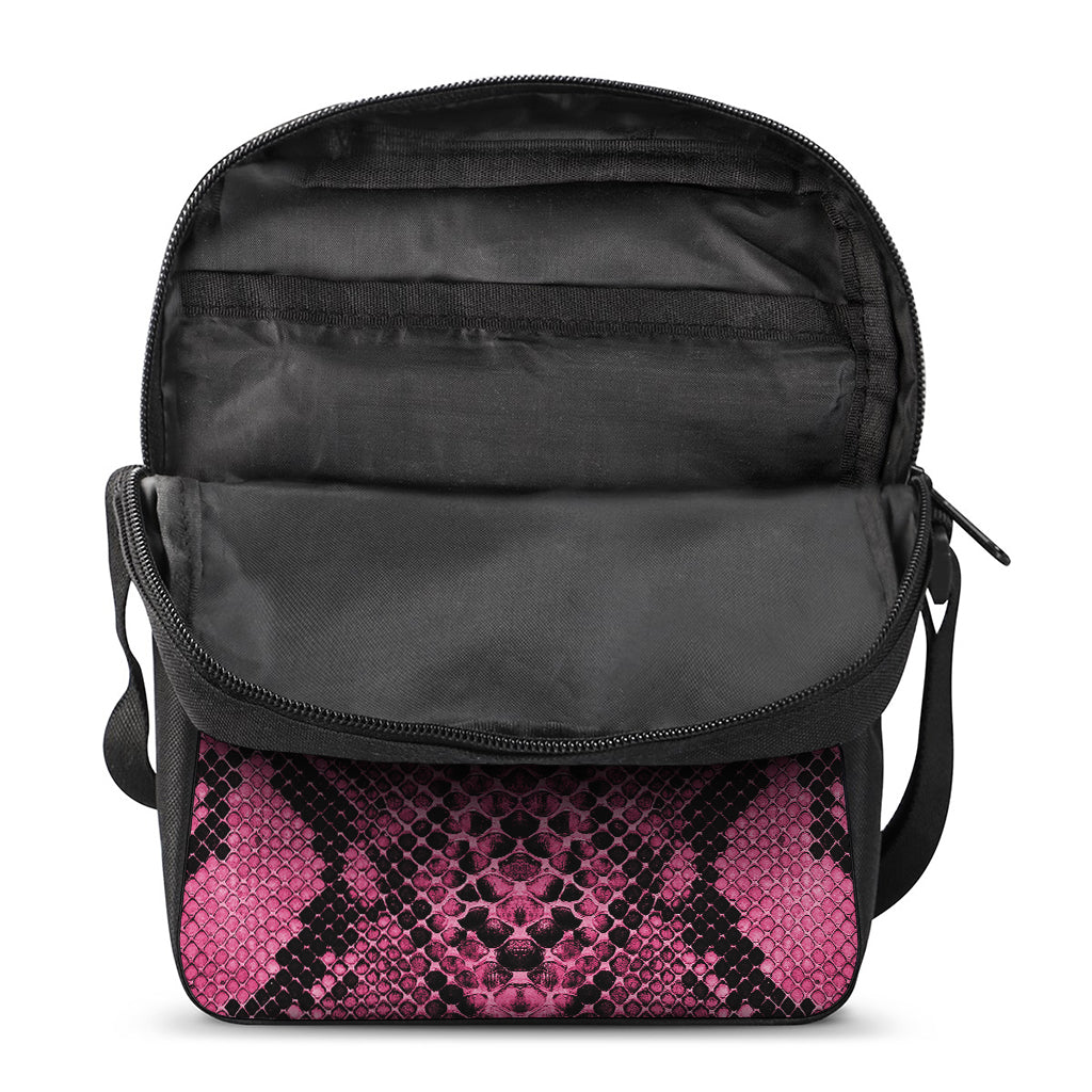 Pink And Black Snakeskin Print Rectangular Crossbody Bag