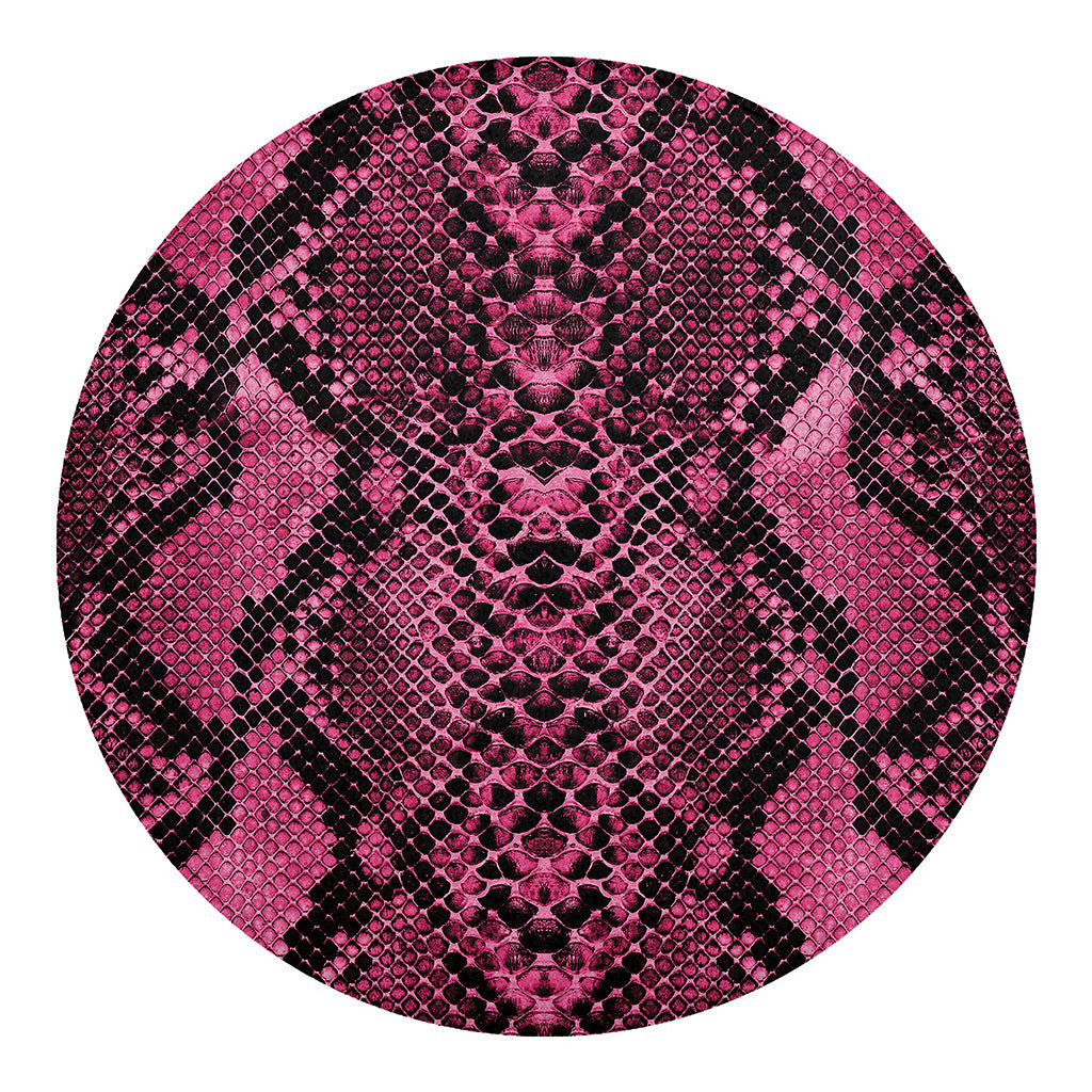 Pink And Black Snakeskin Print Round Blanket