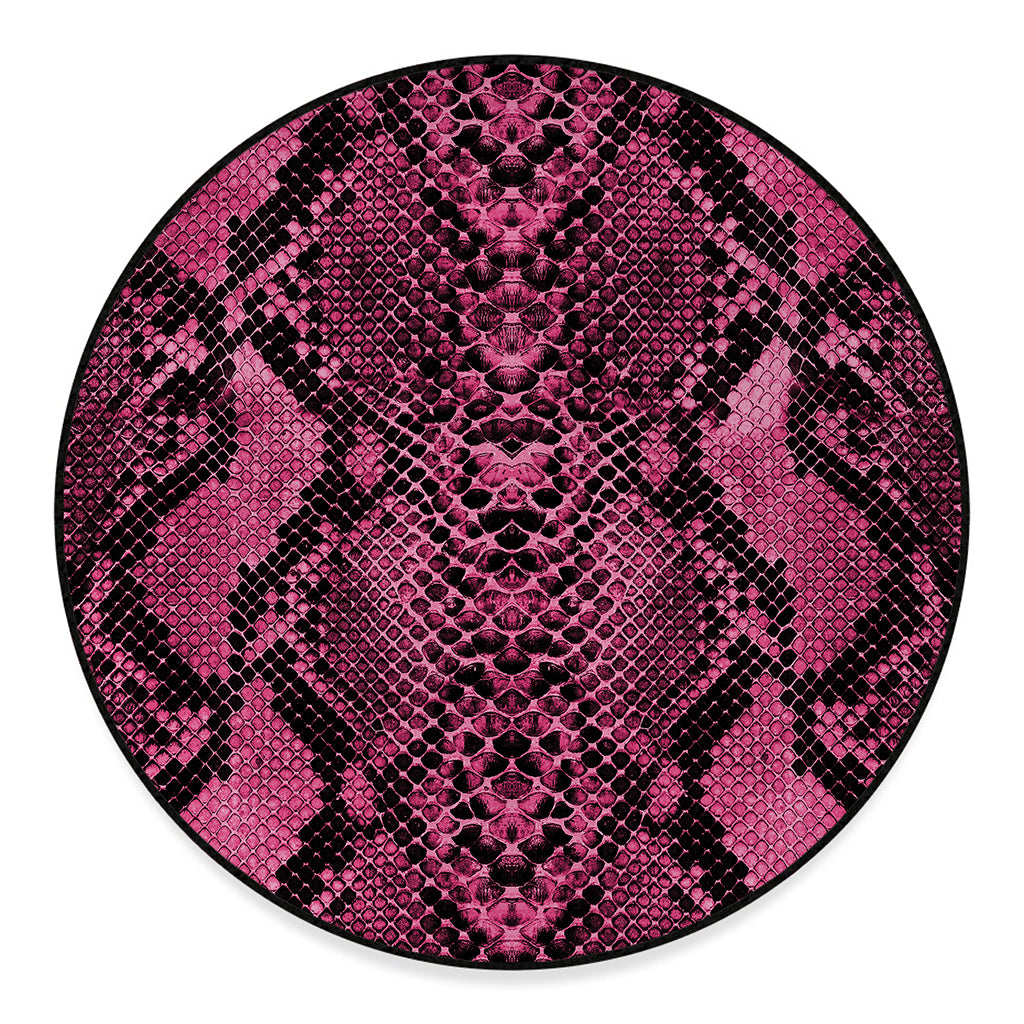 Pink And Black Snakeskin Print Round Floor Mat
