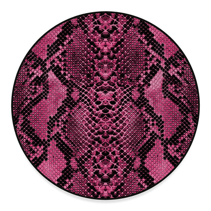 Pink And Black Snakeskin Print Round Floor Mat