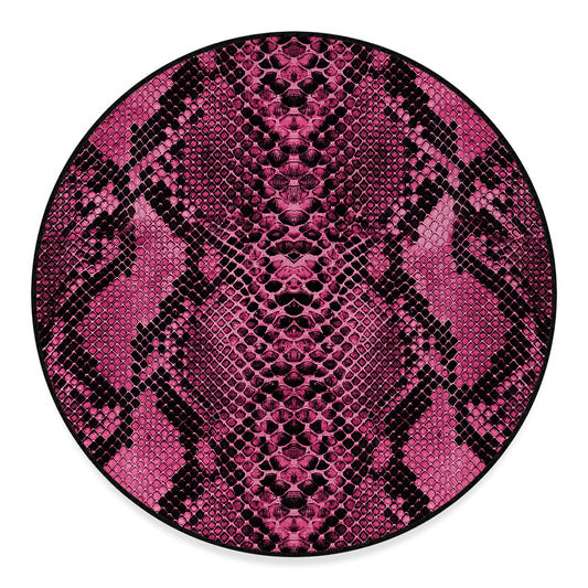 Pink And Black Snakeskin Print Round Floor Mat