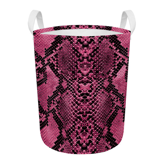 Pink And Black Snakeskin Print Round Laundry Basket