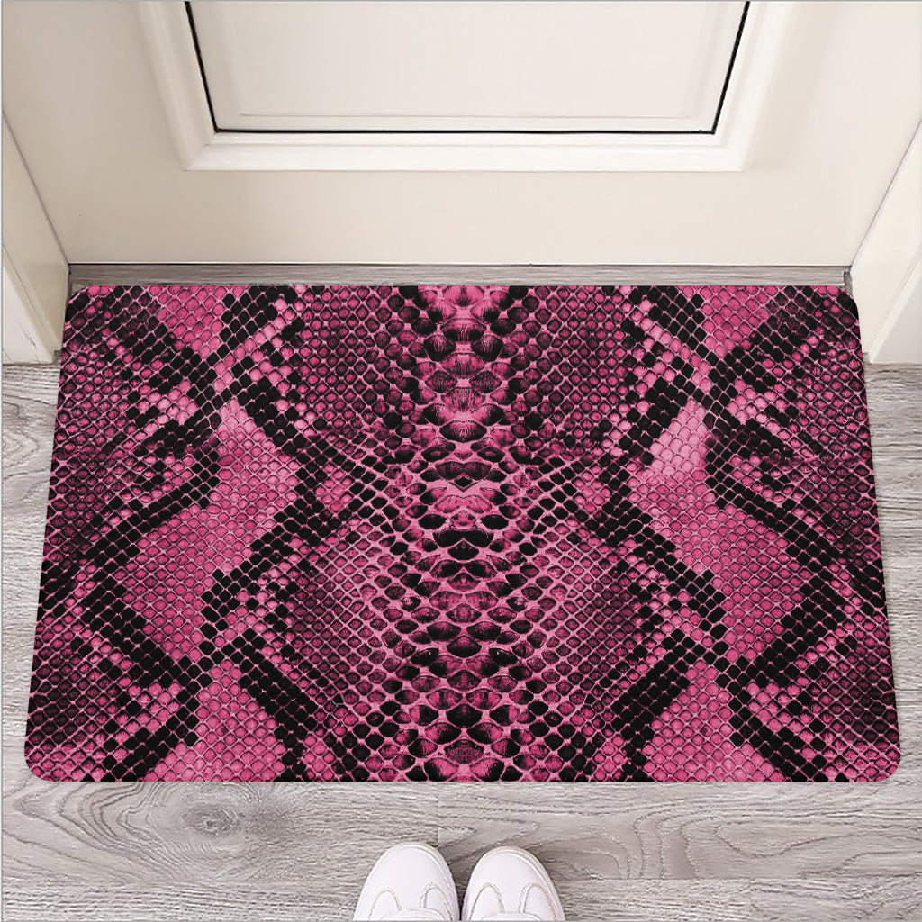 Pink And Black Snakeskin Print Rubber Doormat