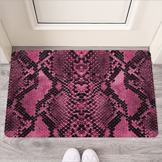 Pink And Black Snakeskin Print Rubber Doormat