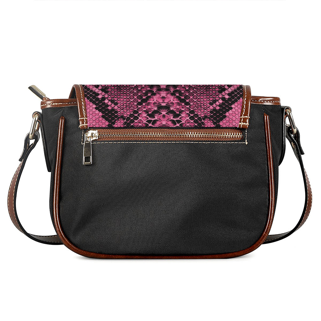 Pink And Black Snakeskin Print Saddle Bag