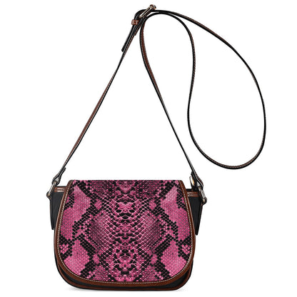 Pink And Black Snakeskin Print Saddle Bag