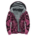 Pink And Black Snakeskin Print Sherpa Lined Zip Up Hoodie