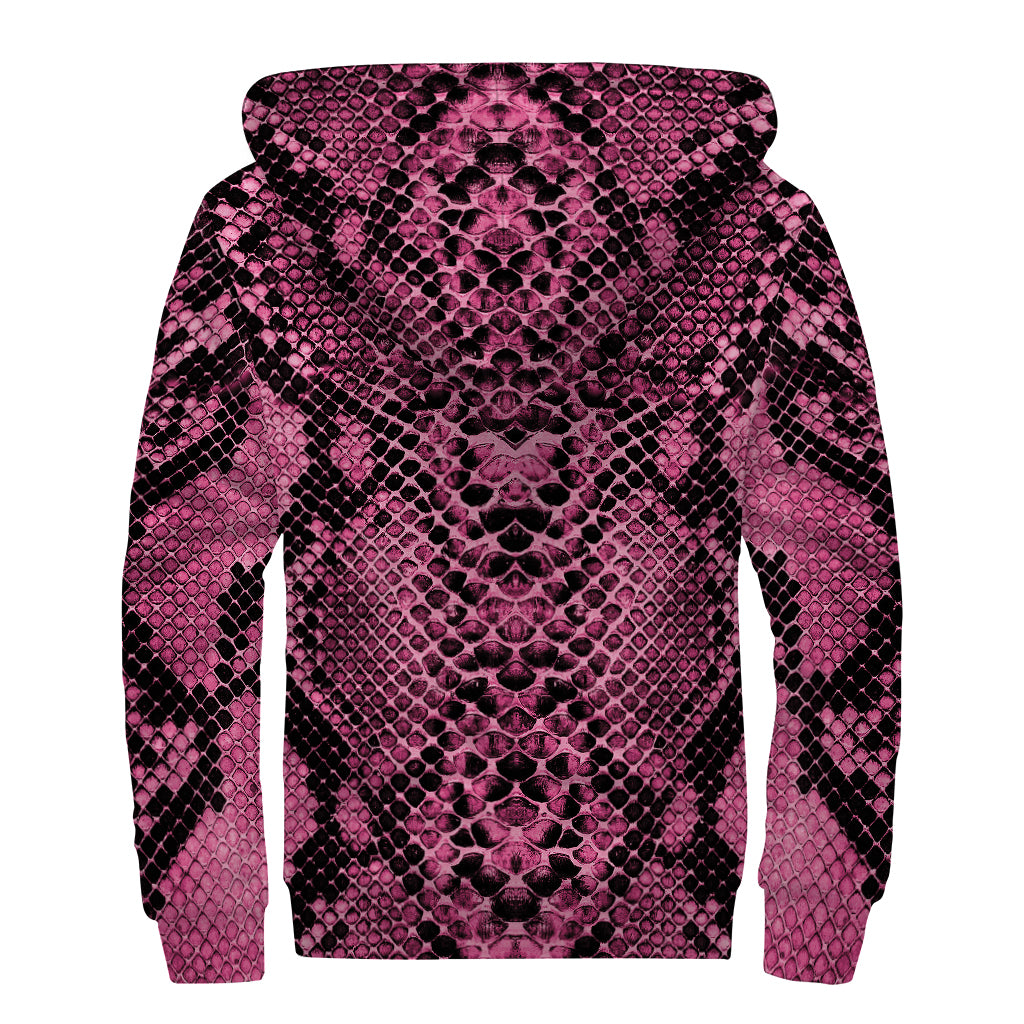 Pink And Black Snakeskin Print Sherpa Lined Zip Up Hoodie