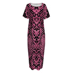 Pink And Black Snakeskin Print Short Sleeve Long Nightdress