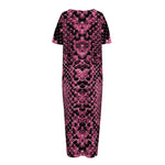 Pink And Black Snakeskin Print Short Sleeve Long Nightdress