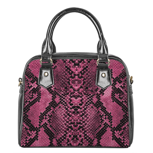 Pink And Black Snakeskin Print Shoulder Handbag