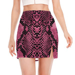 Pink And Black Snakeskin Print Side Slit Mini Skirt