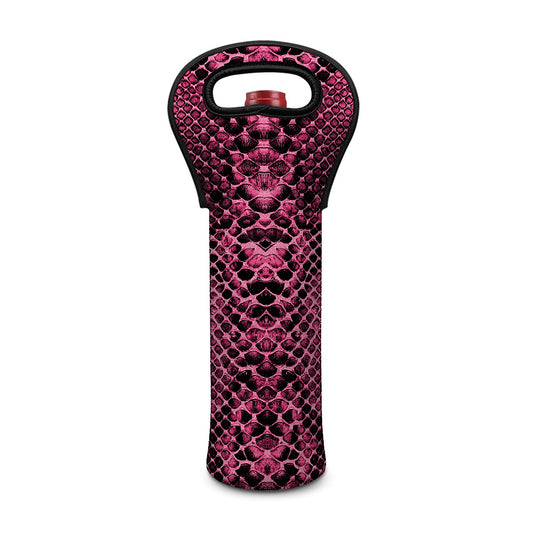 Pink And Black Snakeskin Print Single Neoprene Wine Tote