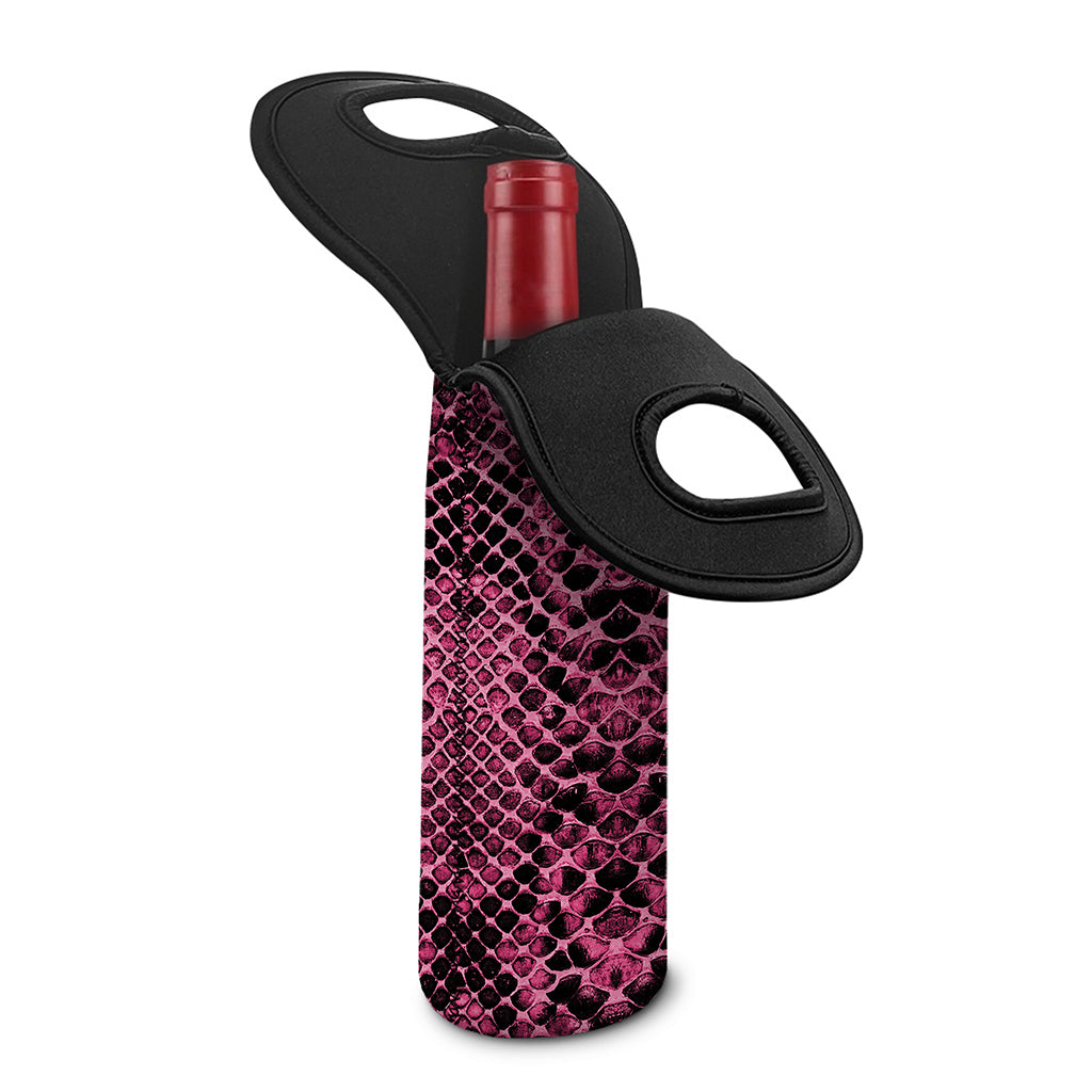 Pink And Black Snakeskin Print Single Neoprene Wine Tote