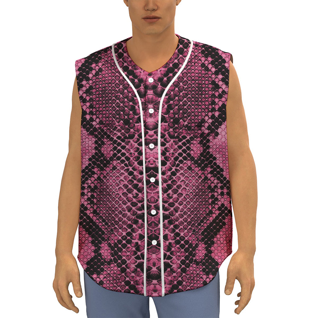 Pink And Black Snakeskin Print Sleeveless Baseball Jersey