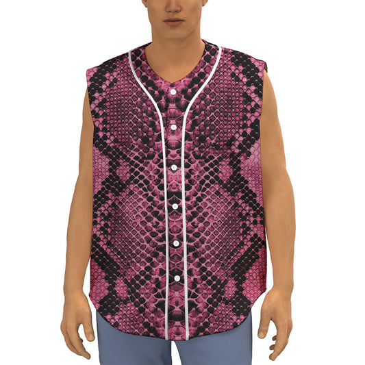 Pink And Black Snakeskin Print Sleeveless Baseball Jersey