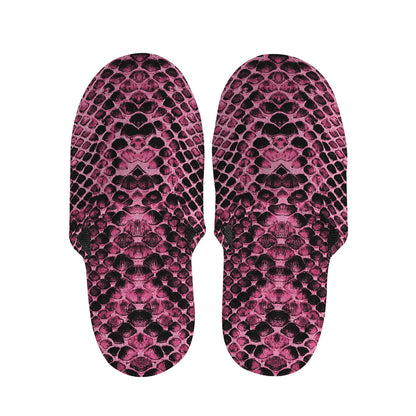 Pink And Black Snakeskin Print Slippers