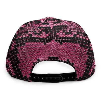 Pink And Black Snakeskin Print Snapback Cap