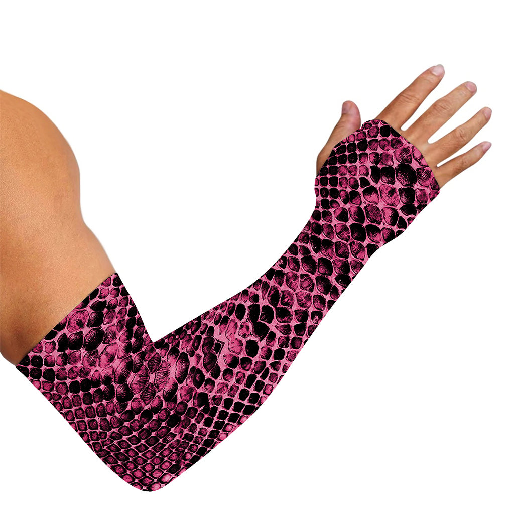 Pink And Black Snakeskin Print Sun Protection Arm Sleeves
