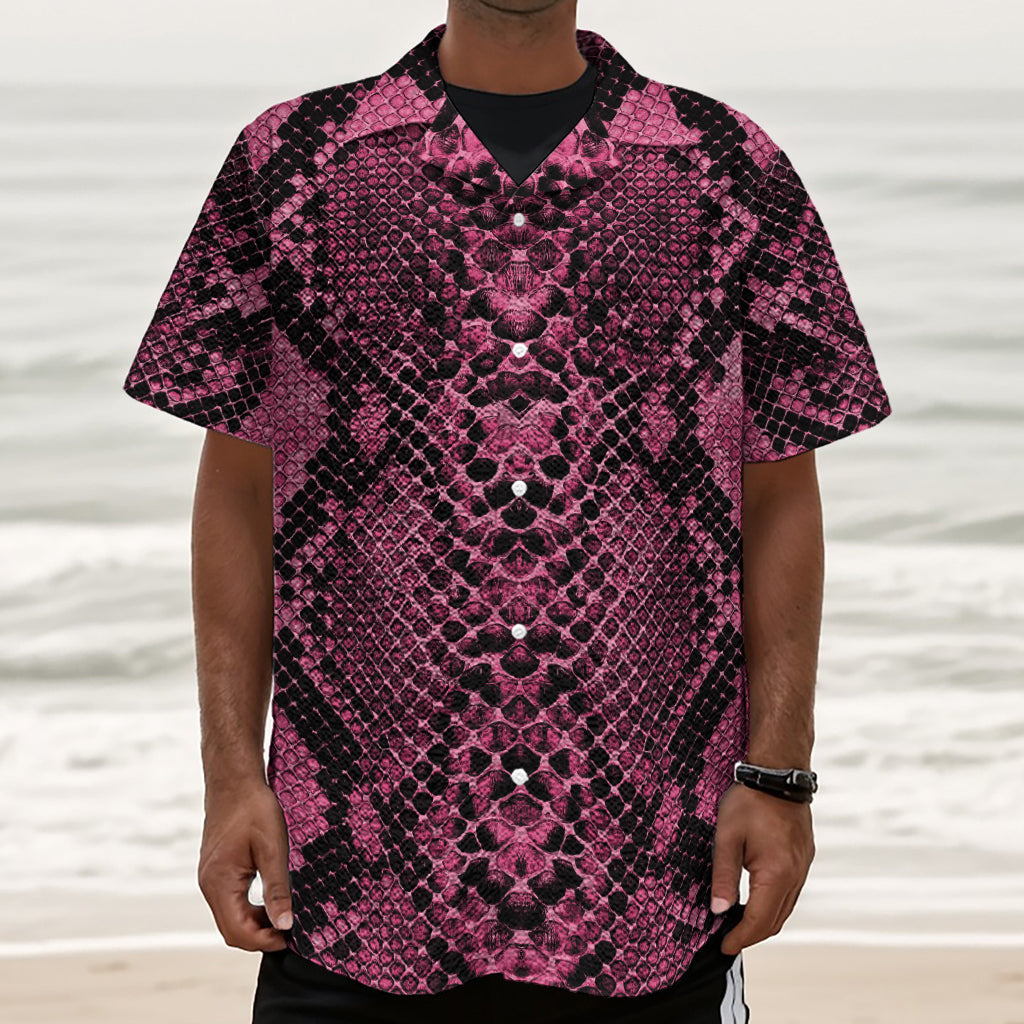 Pink And Black Snakeskin Print Textured Short Sleeve Shirt