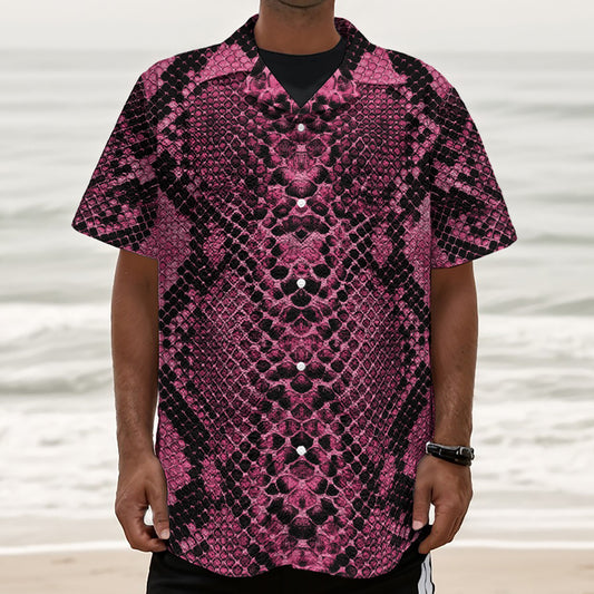Pink And Black Snakeskin Print Textured Short Sleeve Shirt