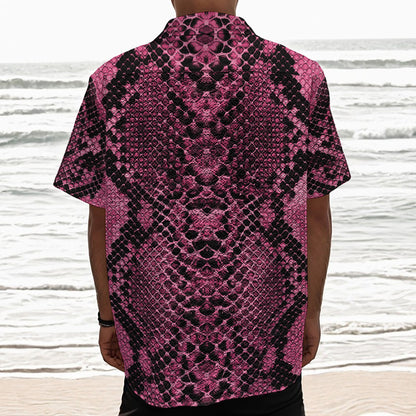 Pink And Black Snakeskin Print Textured Short Sleeve Shirt