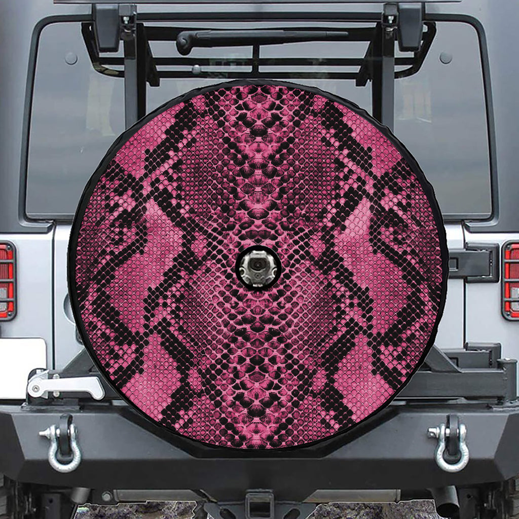 Pink And Black Snakeskin Print Tire Cover With Camera Hole