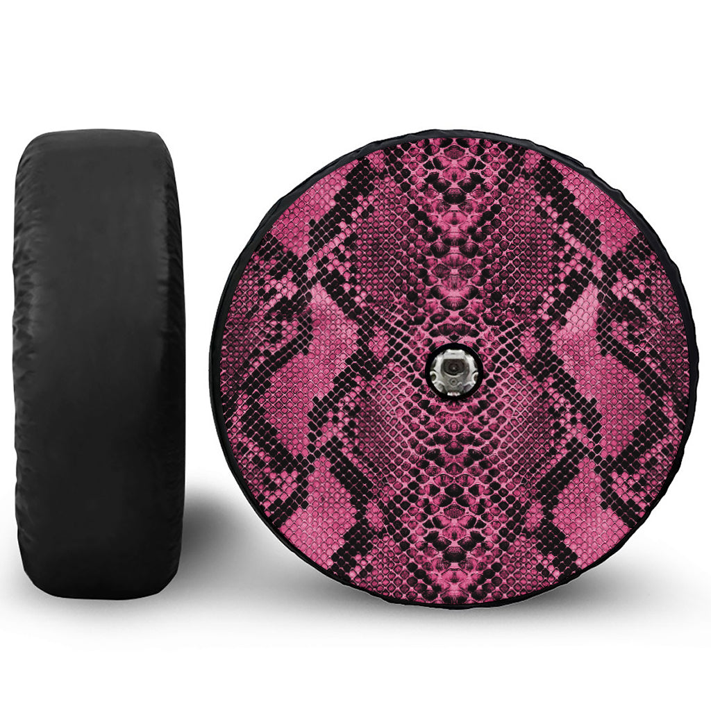 Pink And Black Snakeskin Print Tire Cover With Camera Hole