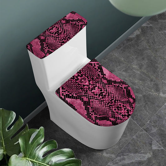 Pink And Black Snakeskin Print Toilet Lid And Tank Cover Set