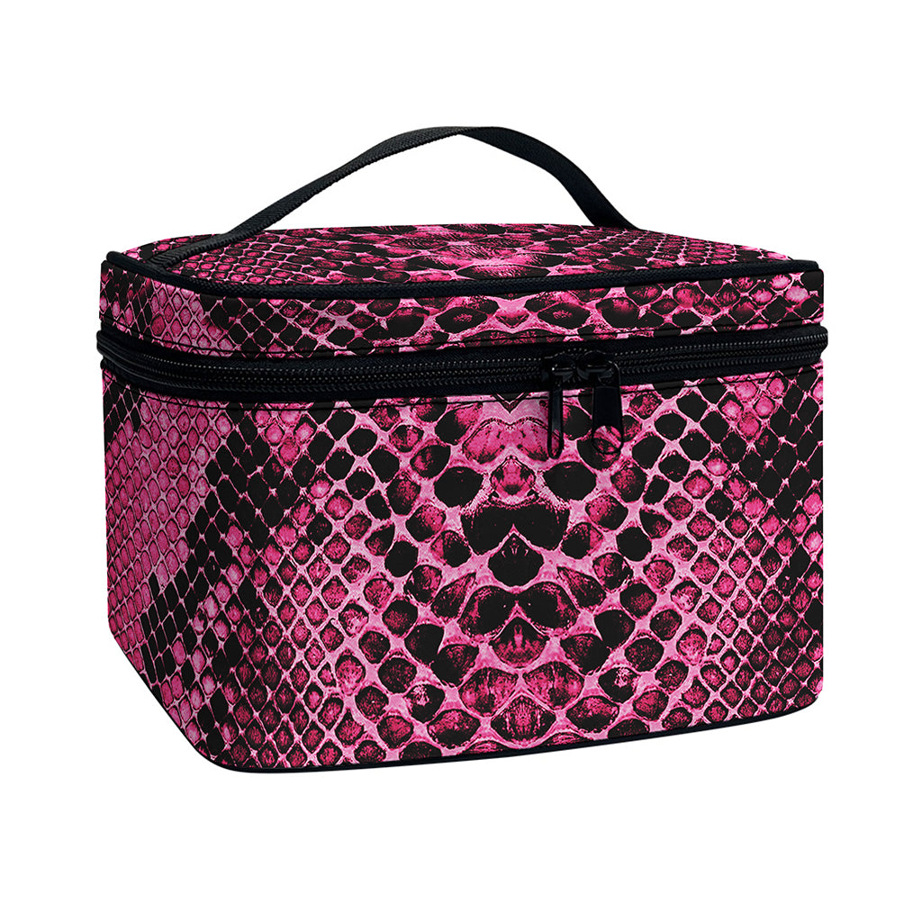 Pink And Black Snakeskin Print Travel Makeup Bag