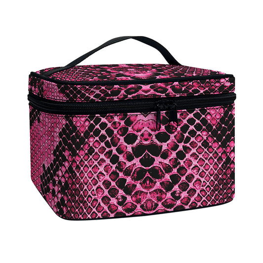 Pink And Black Snakeskin Print Travel Makeup Bag